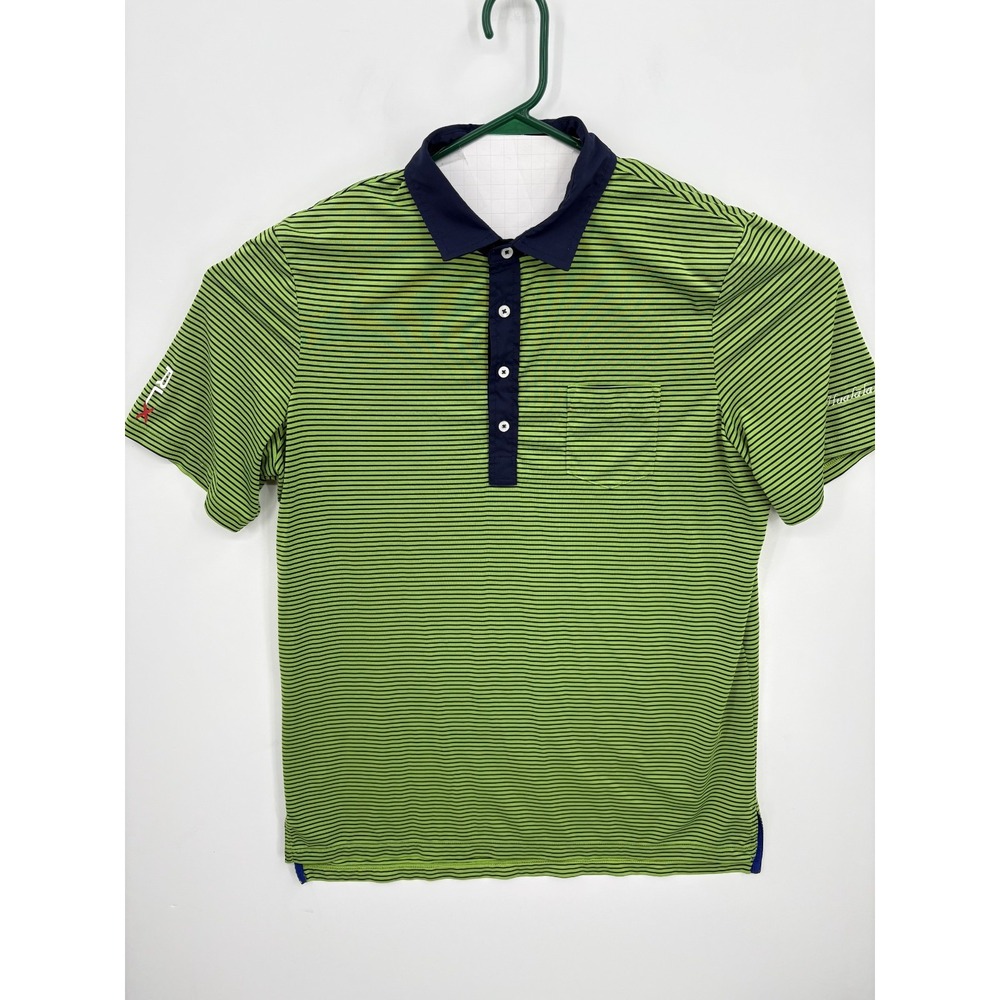 Ralph Lauren RLX Mens Green Striped Performance Golf Shirt Hualalai Hawaii LARGE